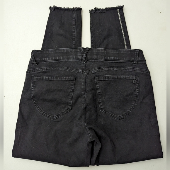 Democracy Ab Technology Black Ankle Jeans Silver Side Sequence Raw Hem size 12 - Picture 4 of 13